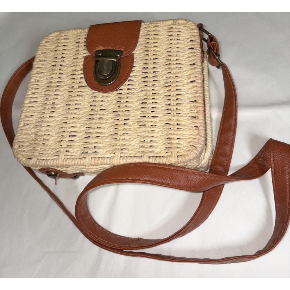 Hoxis Retro Straw Portable Small Box Woven Women's Adj. Cross Body Bag Shoulder